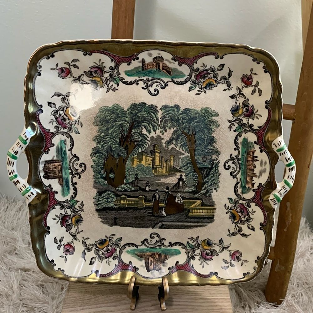 Mason's Ironstone Leeds England 
Square Cake Plate With Handles‎ Vintage